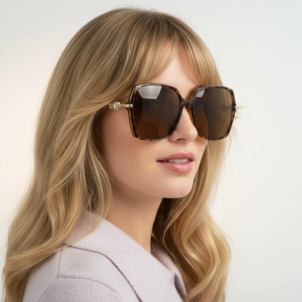 NEW Diamond Block Oversized Glam Designer Style Sunglasses - Tortoise and Gold